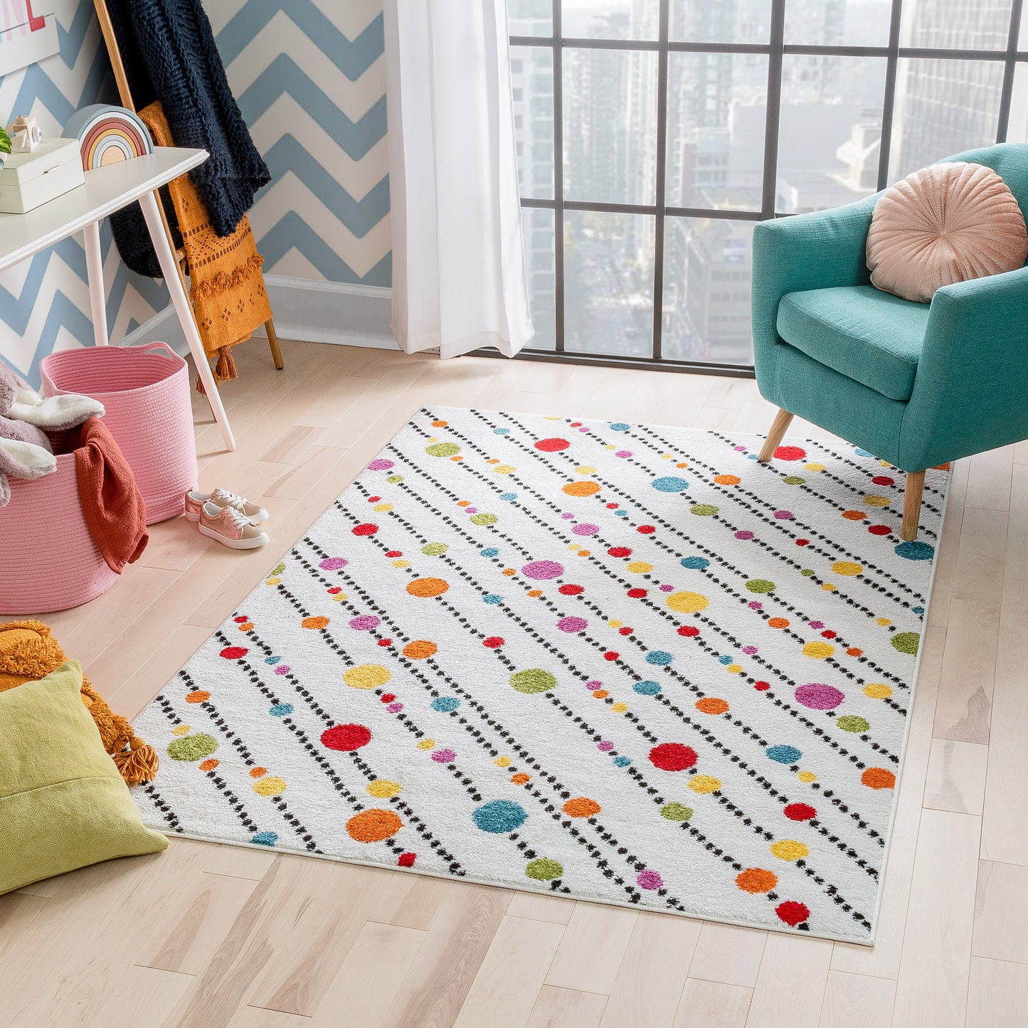 Starbright Dandy Dots And Stripes White Kids Rug 0966