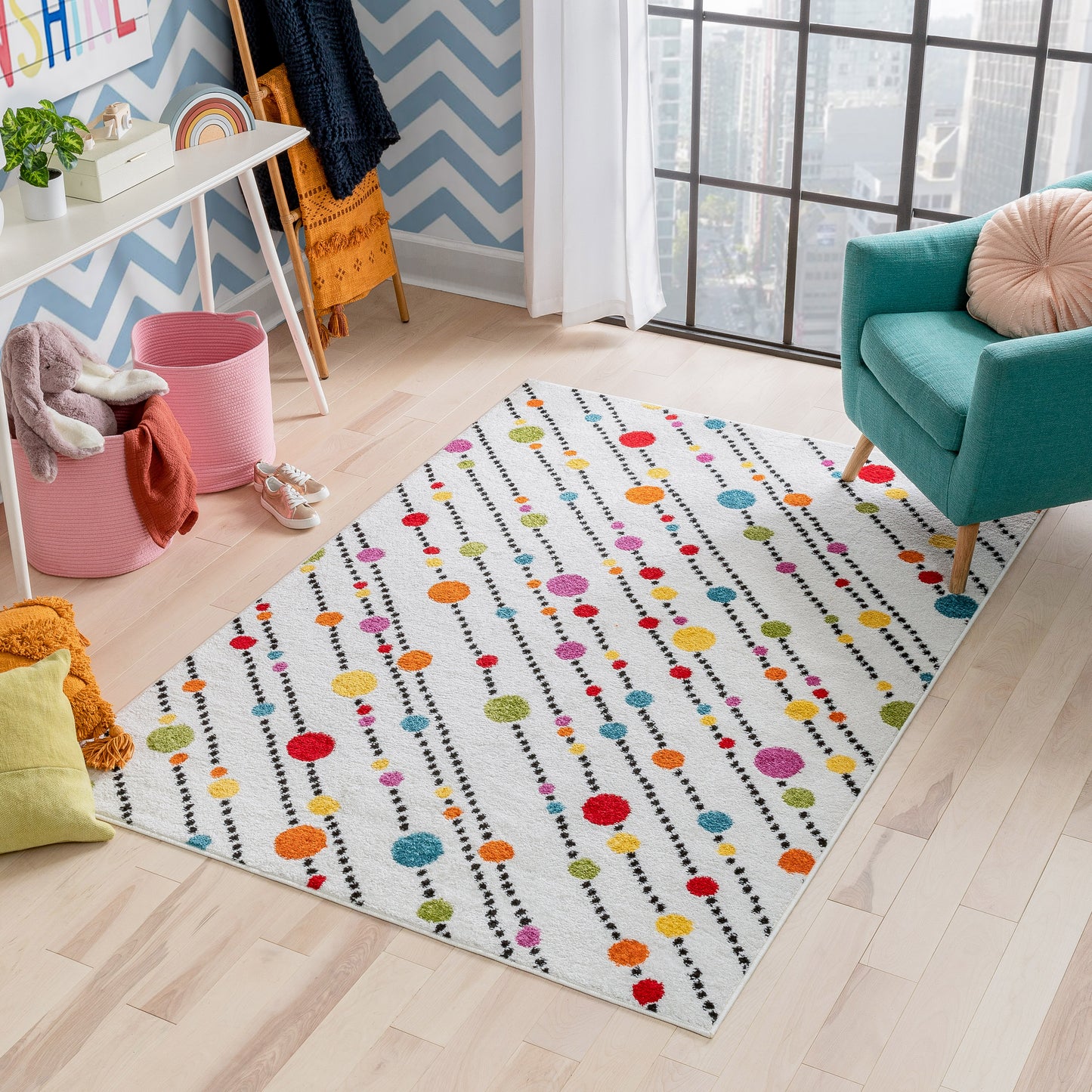 Starbright Dandy Dots And Stripes White Kids Rug 0966