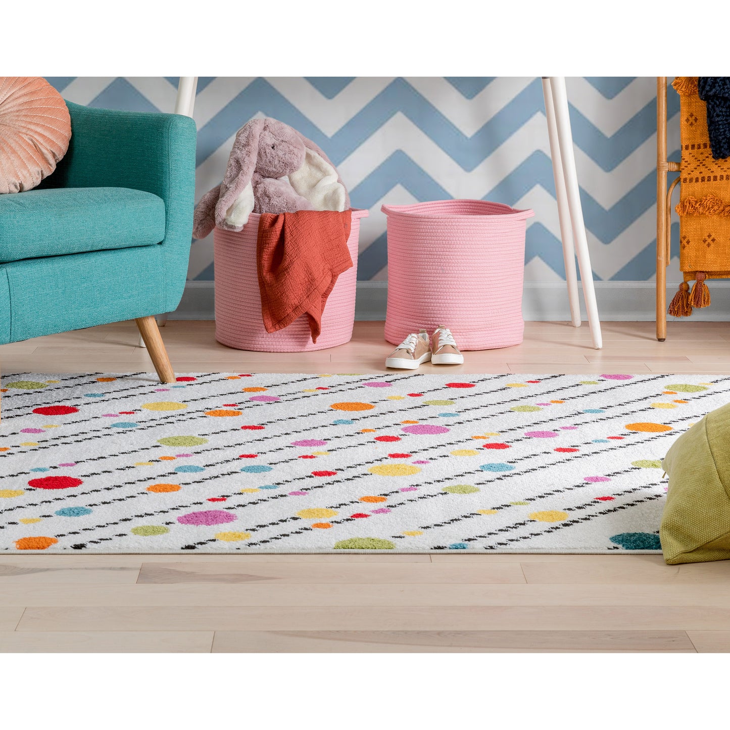 Starbright Dandy Dots And Stripes White Kids Rug 0966