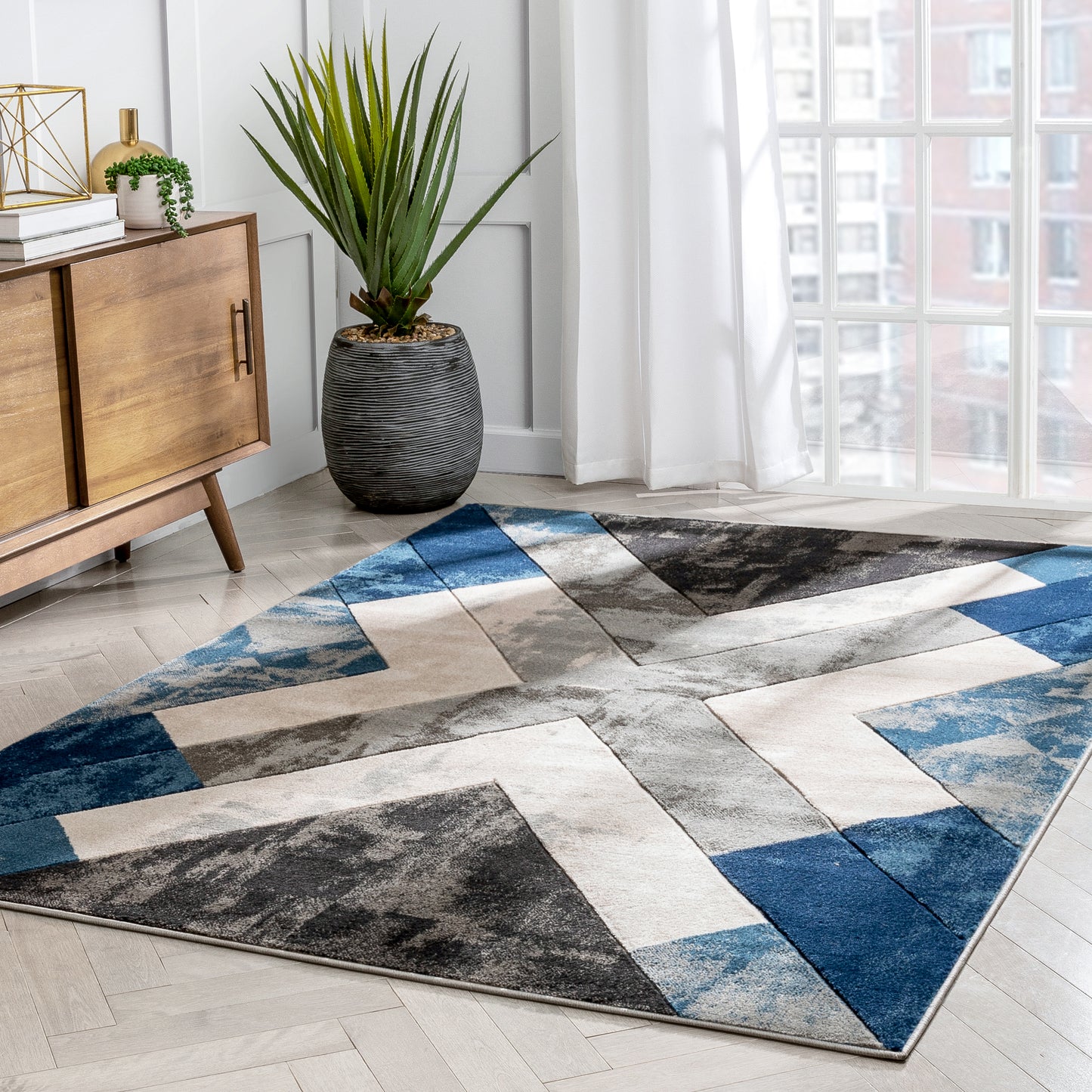 Rosa Blue Modern Geometric 3D Textured Rug GV-104