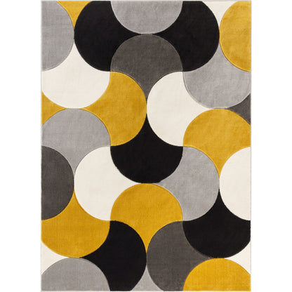 Helena Gold Mid-Century Modern Abstract Geometric 3D Textured Rug GV-31