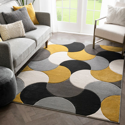 Helena Gold Mid-Century Modern Abstract Geometric 3D Textured Rug GV-31