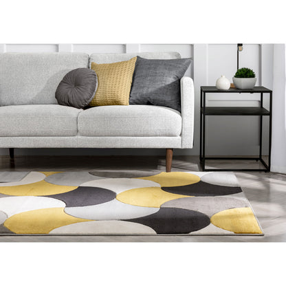 Helena Gold Mid-Century Modern Abstract Geometric 3D Textured Rug GV-31