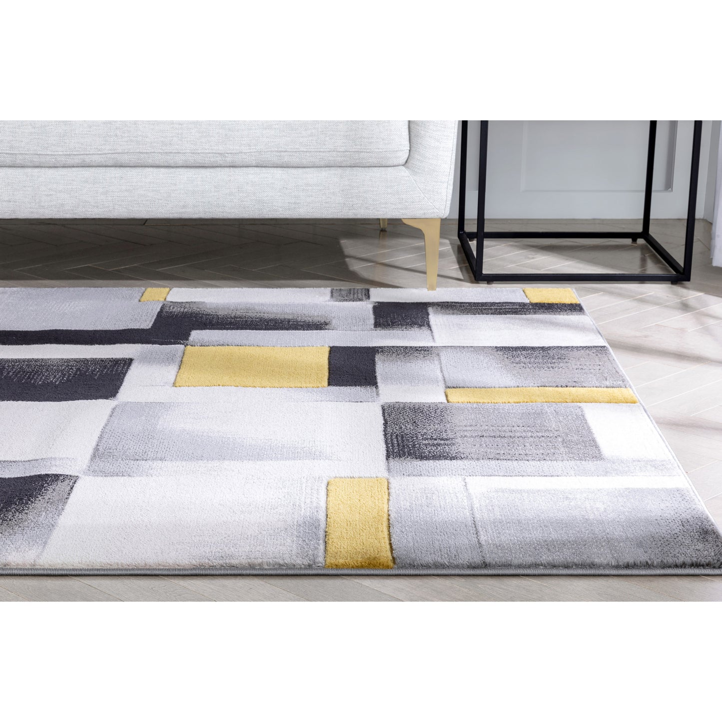 Louisa Gold Modern Geometric Boxes 3D Textured Rug GV-71