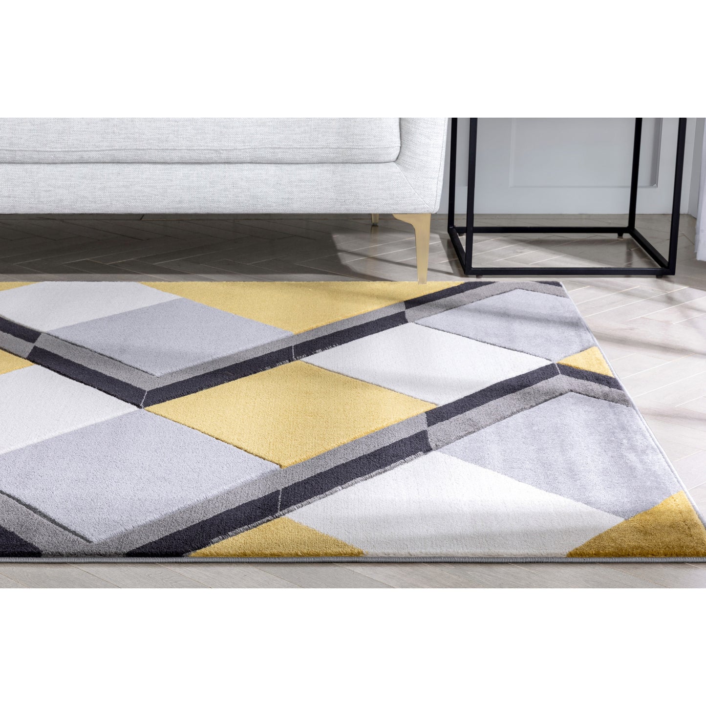 Nora Gold Modern Geometric Stripes 3D Textured Rug GV-81