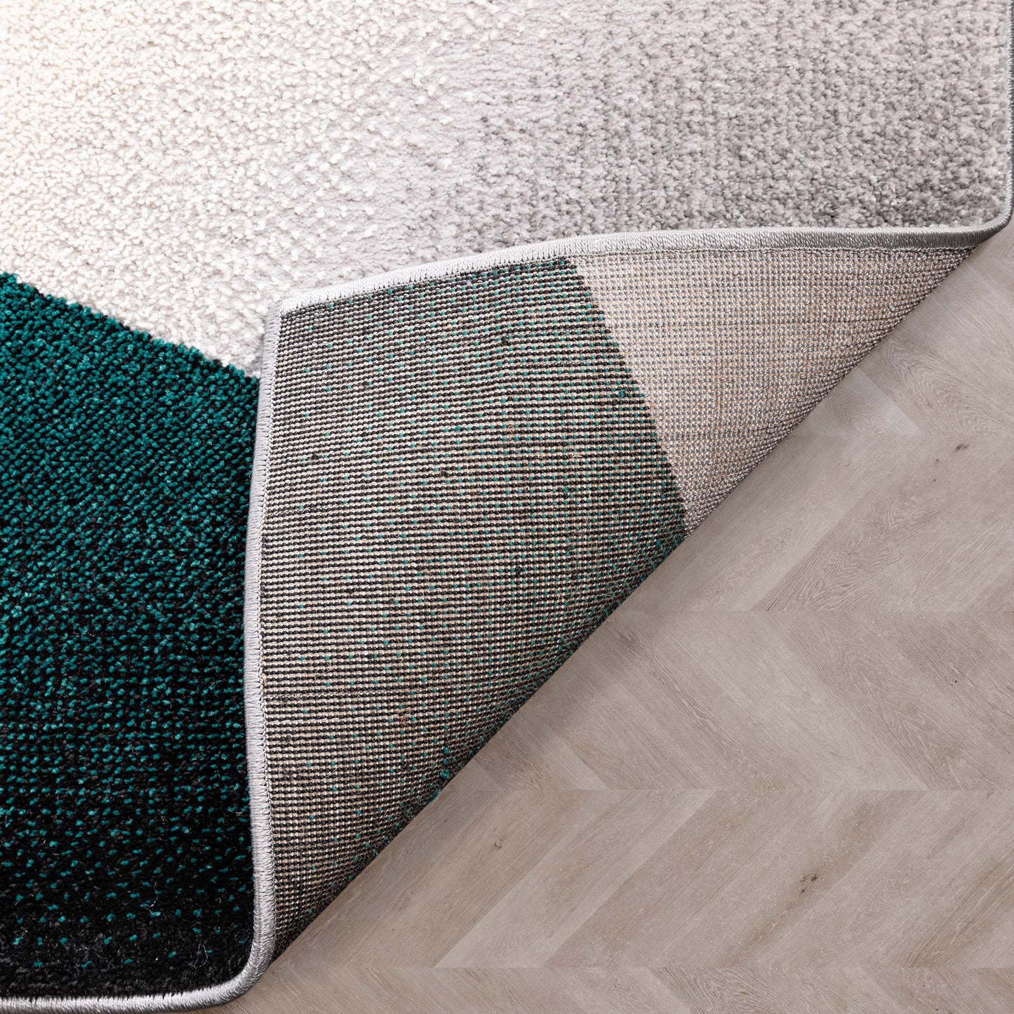 Salar Modern Geometric Grey Green High-Low Rug LEO-67