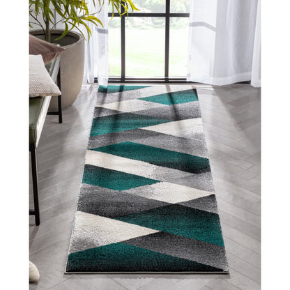 Salar Modern Geometric Grey Green High-Low Rug LEO-67