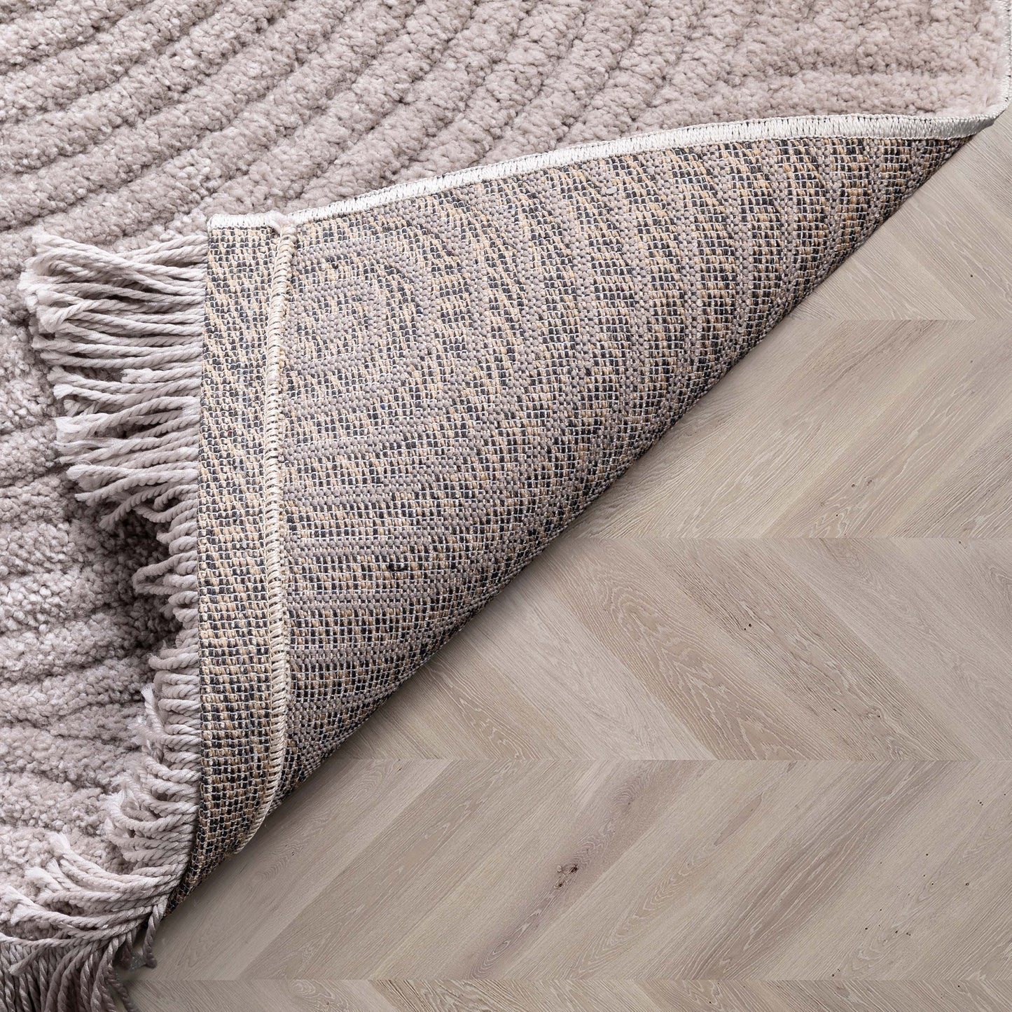 Pike Geometric Textured Taupe Ivory Ultra Soft High-Low Shag Rug MAI-42