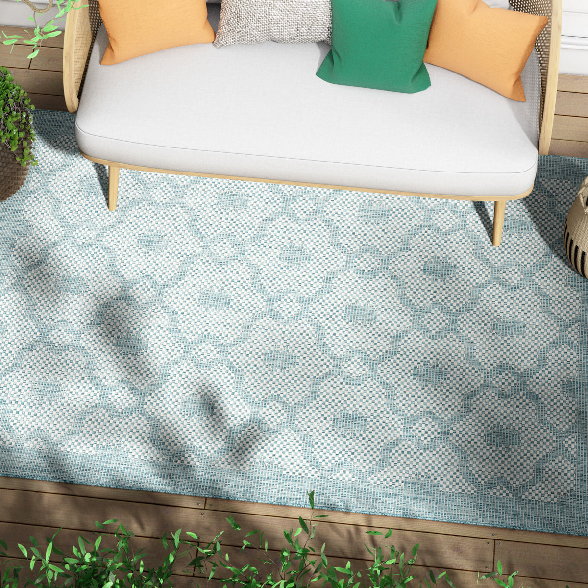 Sol Nordic Lattice Trellis Indoor Outdoor Light Blue Flatweave Rug MED-106