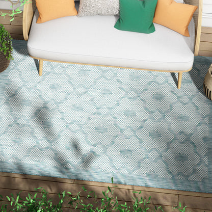 Sol Nordic Lattice Trellis Indoor Outdoor Light Blue Flatweave Rug MED-106