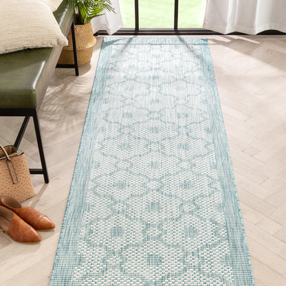 Sol Nordic Lattice Trellis Indoor Outdoor Light Blue Flatweave Rug MED-106