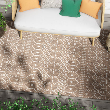 Nord Moroccan Tribal Indoor Outdoor Taupe Flatweave Rug MED-158