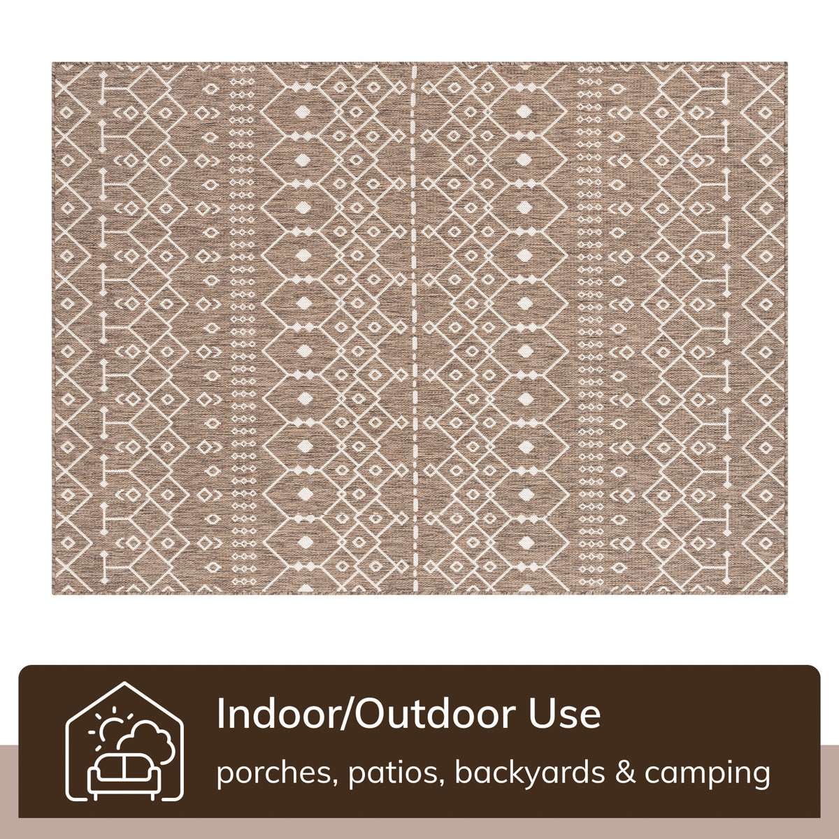 Nord Moroccan Tribal Indoor Outdoor Taupe Flatweave Rug MED-158