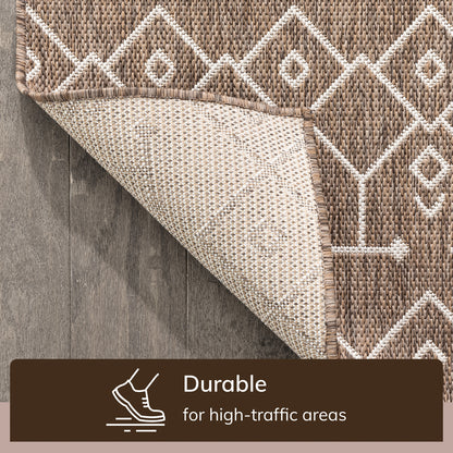 Nord Moroccan Tribal Indoor Outdoor Taupe Flatweave Rug MED-158