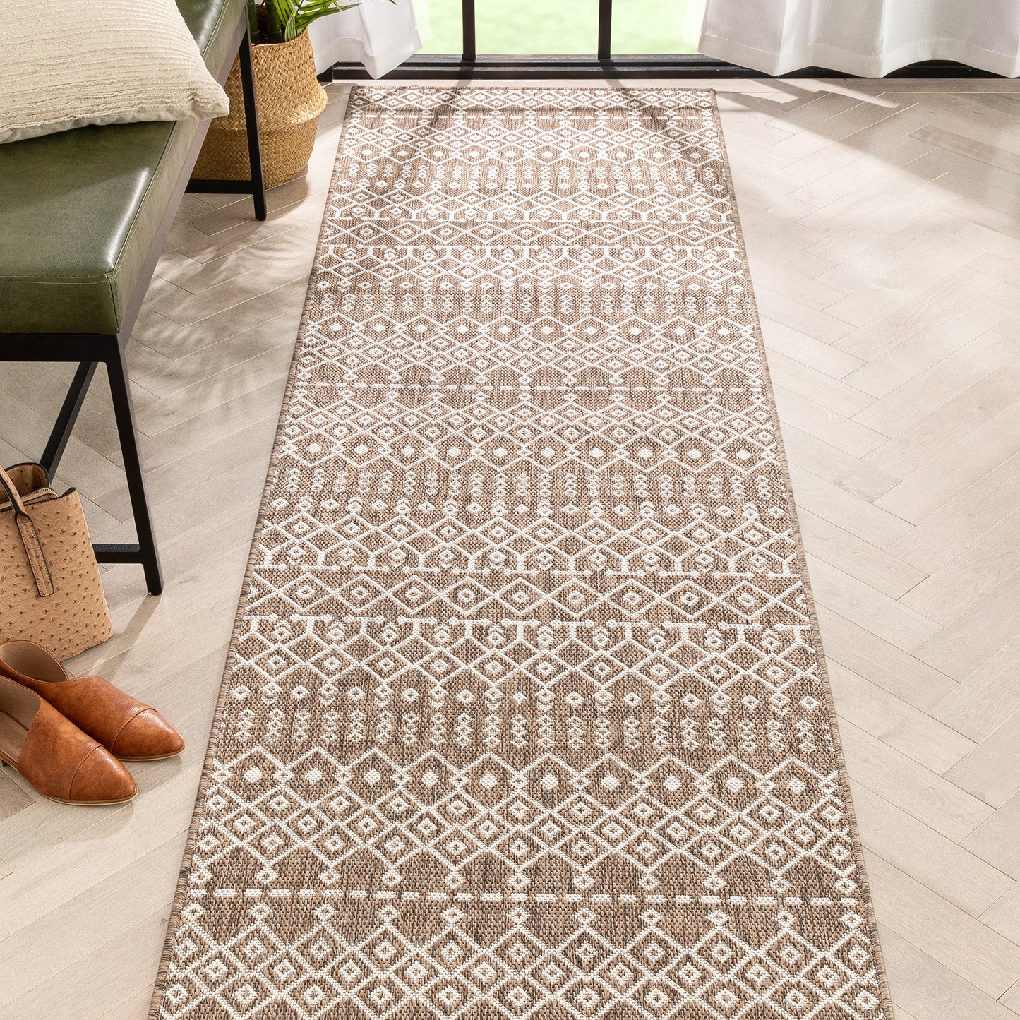 Nord Moroccan Tribal Indoor Outdoor Taupe Flatweave Rug MED-158