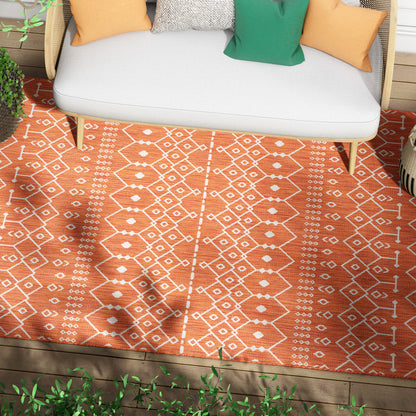 Nord Moroccan Tribal Indoor Outdoor Orange Flatweave Rug MED-159