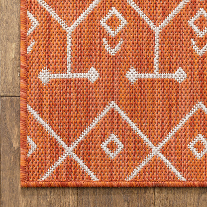 Nord Moroccan Tribal Indoor Outdoor Orange Flatweave Rug MED-159