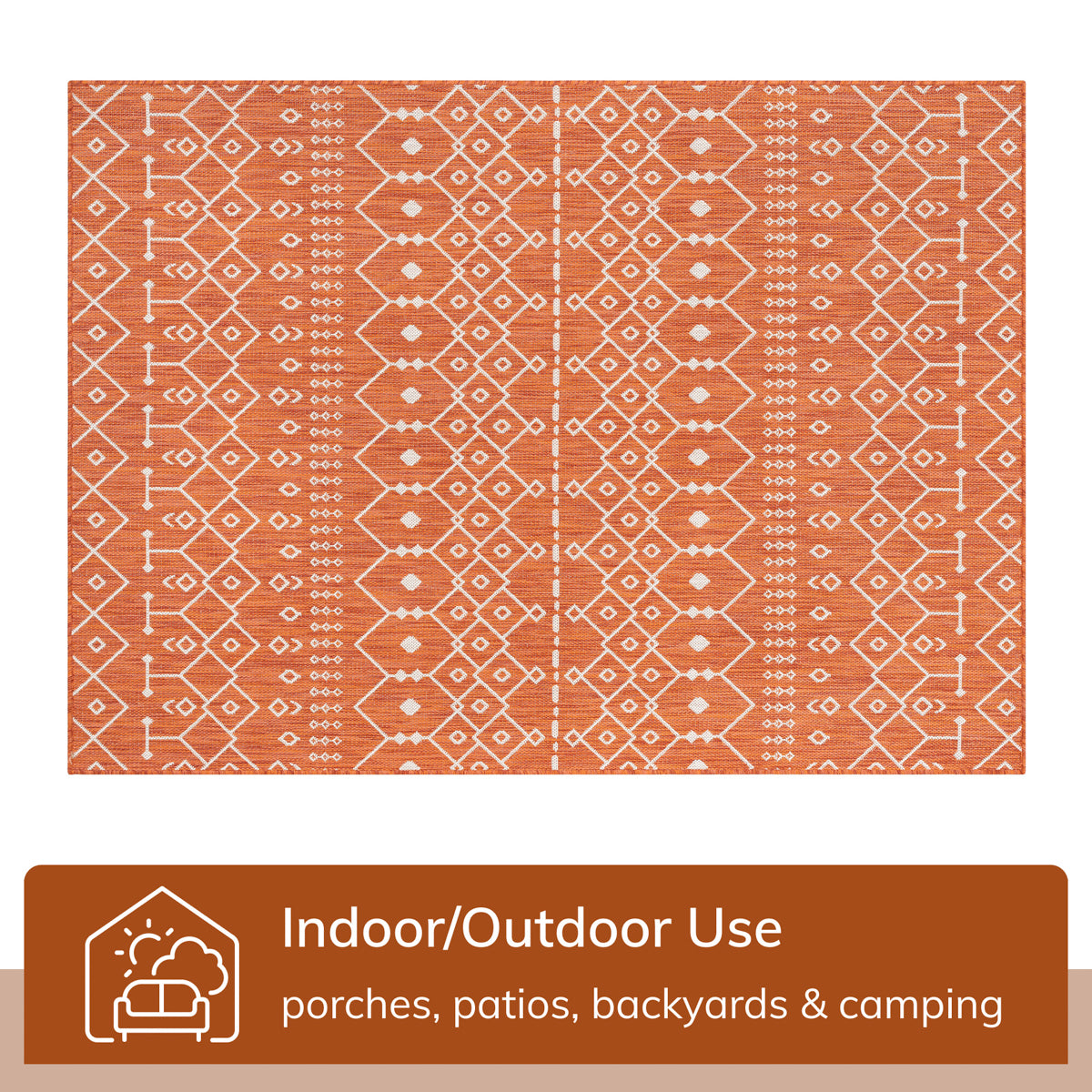 Nord Moroccan Tribal Indoor Outdoor Orange Flatweave Rug MED-159