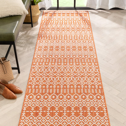 Nord Moroccan Tribal Indoor Outdoor Orange Flatweave Rug MED-159