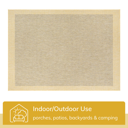 Odin Solid & Striped Border Indoor Outdoor Yellow Flatweave Rug MED-31