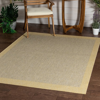 Odin Solid & Striped Border Indoor Outdoor Yellow Flatweave Rug MED-31