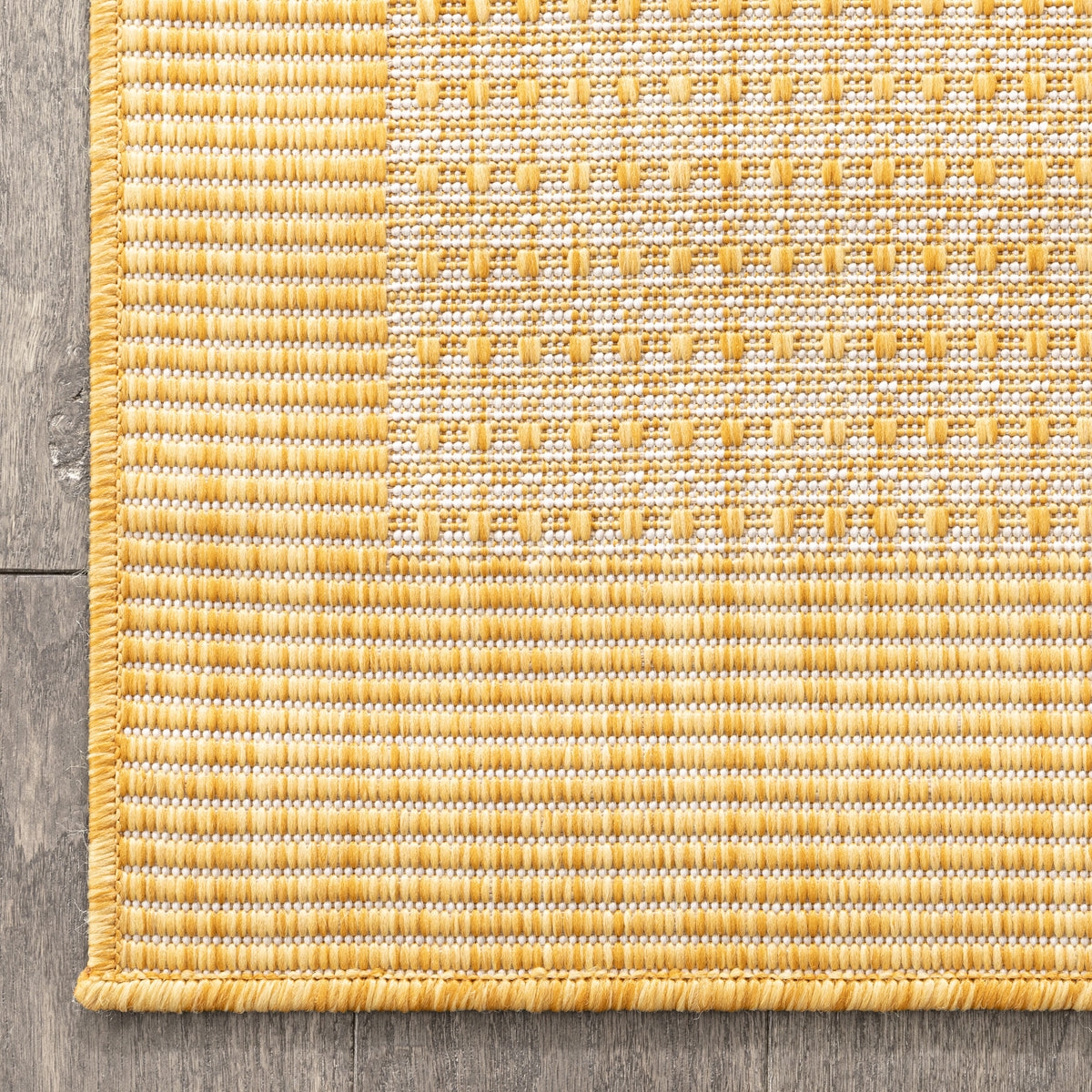 Odin Solid & Striped Border Indoor Outdoor Yellow Flatweave Rug MED-33