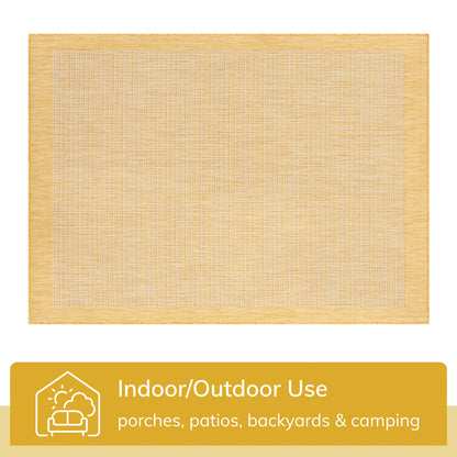 Odin Solid & Striped Border Indoor Outdoor Yellow Flatweave Rug MED-33