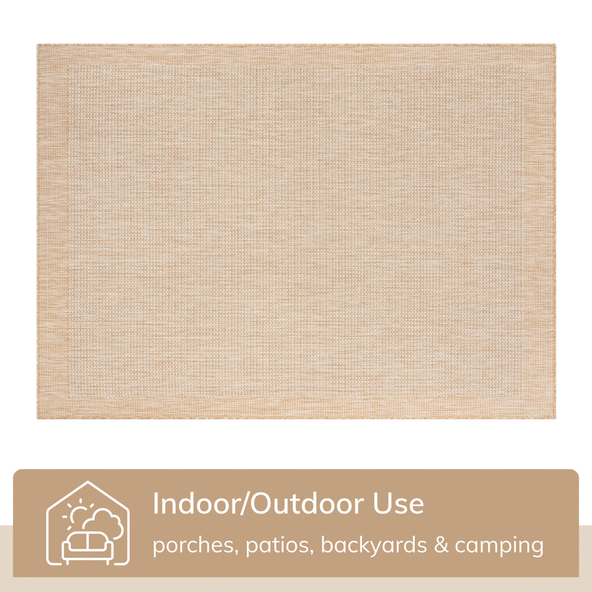 Odin Solid & Striped Border Indoor Outdoor Taupe Flatweave Rug MED-38