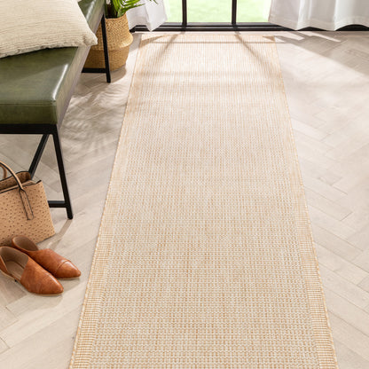 Odin Solid & Striped Border Indoor Outdoor Taupe Flatweave Rug MED-38