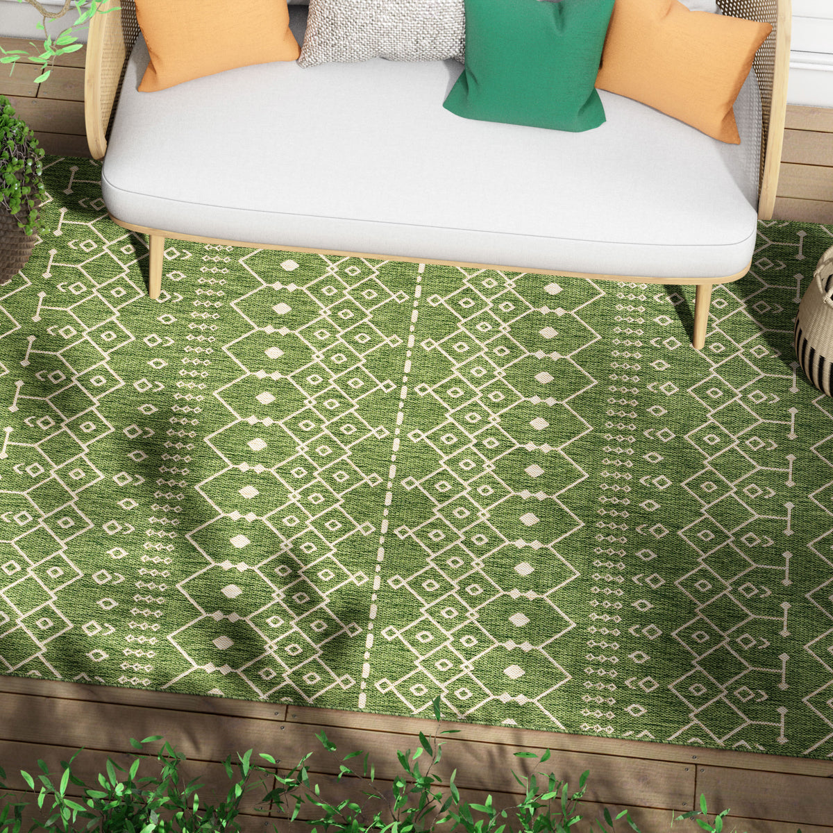 Nord Moroccan Tribal Indoor Outdoor Green Flatweave Rug MED-55