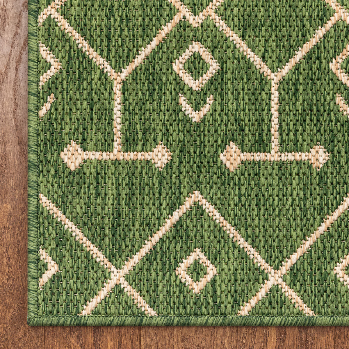 Nord Moroccan Tribal Indoor Outdoor Green Flatweave Rug MED-55