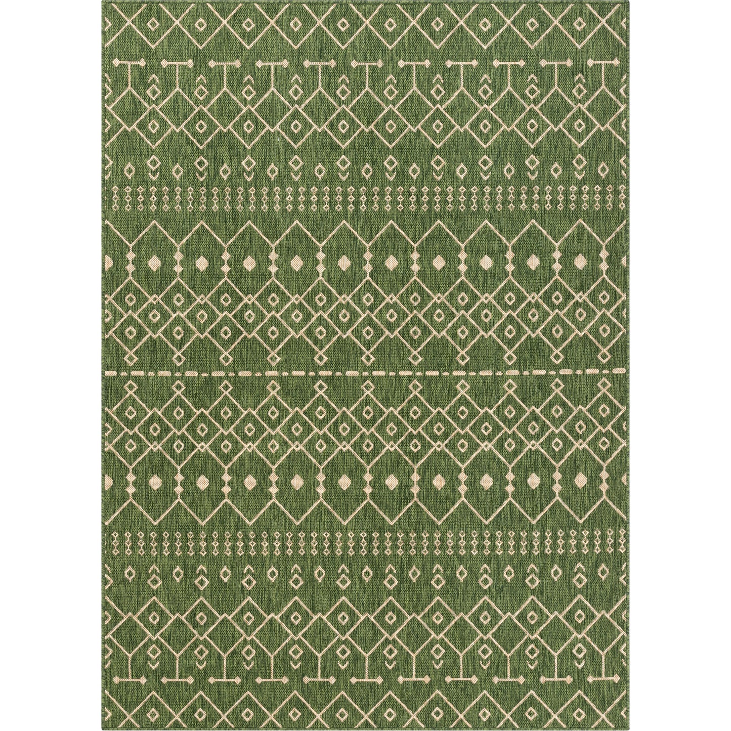 Nord Moroccan Tribal Indoor Outdoor Green Flatweave Rug MED-55