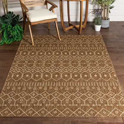 Nord Moroccan Tribal Indoor Outdoor Brown Flatweave Rug MED-58