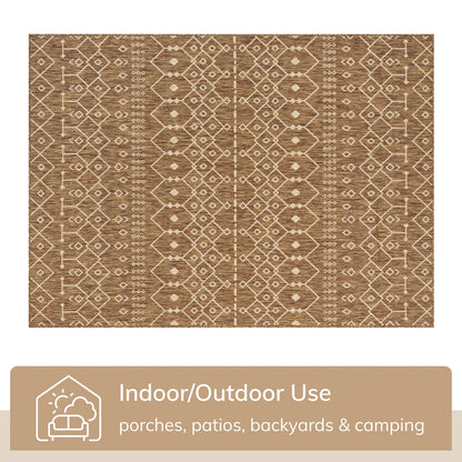 Nord Moroccan Tribal Indoor Outdoor Brown Flatweave Rug MED-58