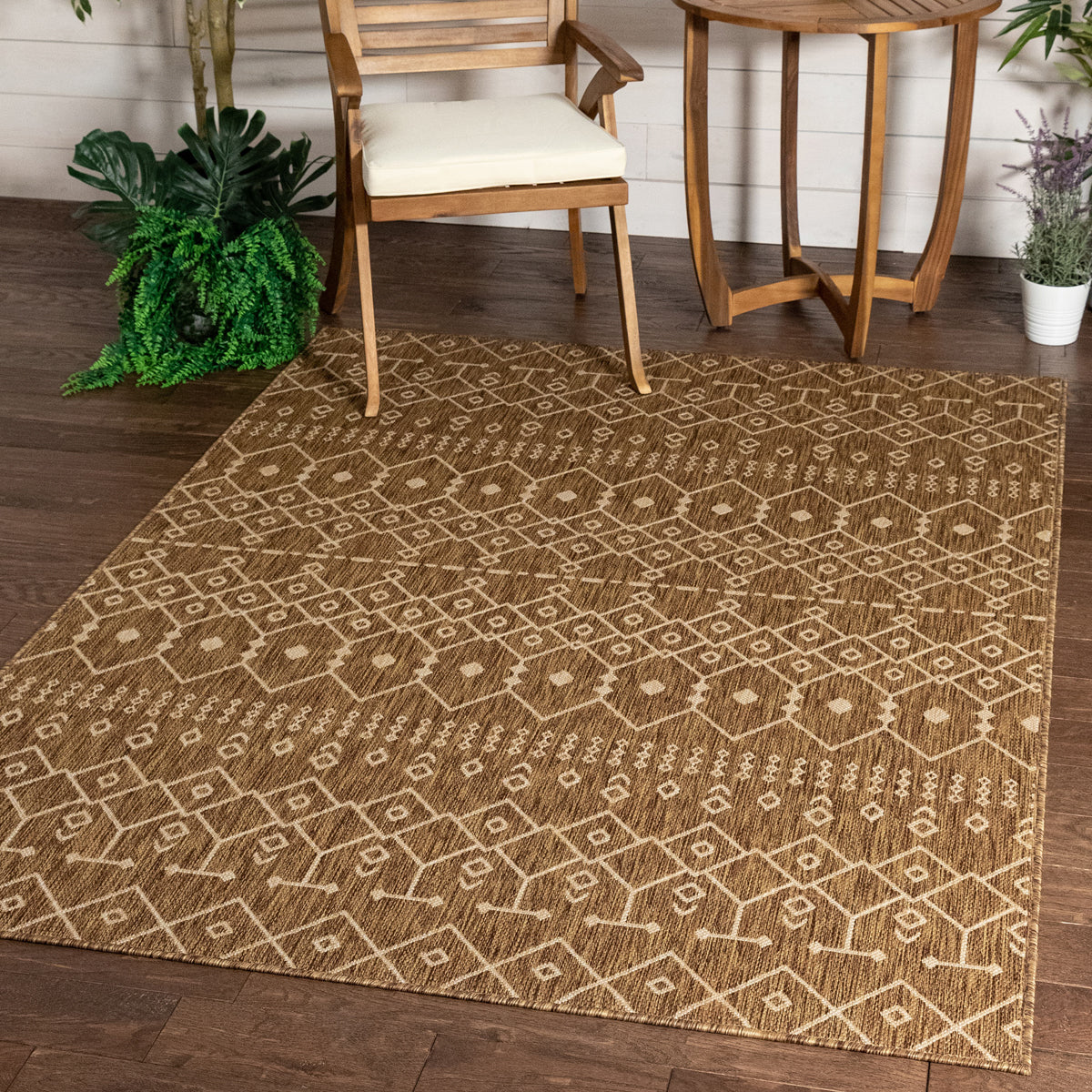 Nord Moroccan Tribal Indoor Outdoor Brown Flatweave Rug MED-58