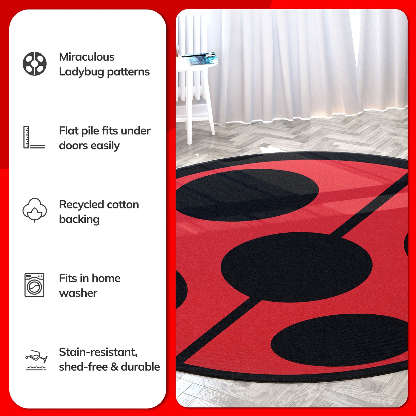 Miraculous Ladybug Miraculous Ladybug Symbol Red Rug MLB-10A