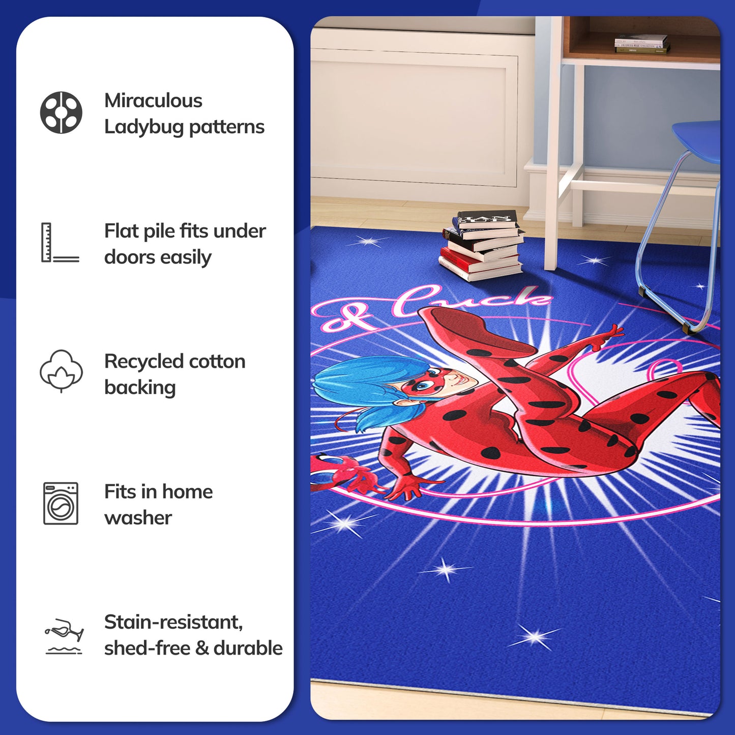 Miraculous Ladybug The Power of Luck Blue Rug MLB-12A