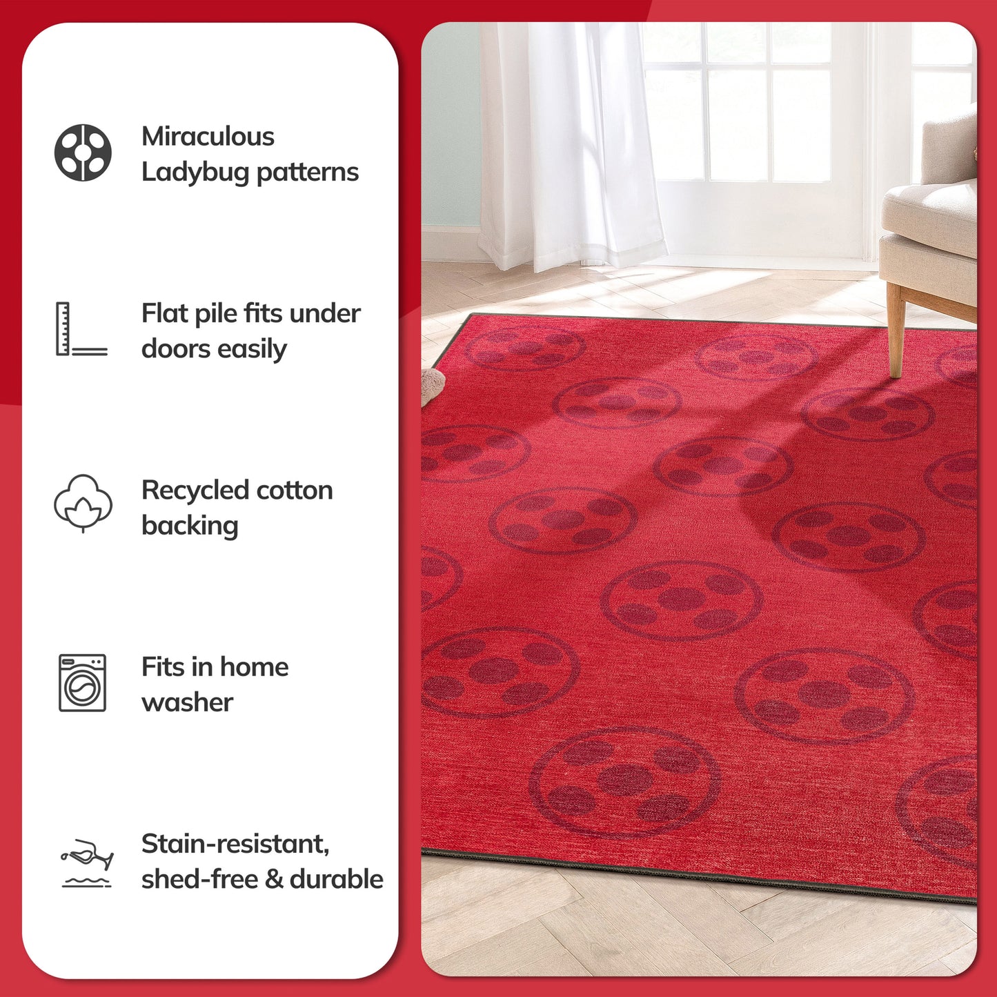 Miraculous Ladybug large Ladybug Repeat Red Rug MLB-17A