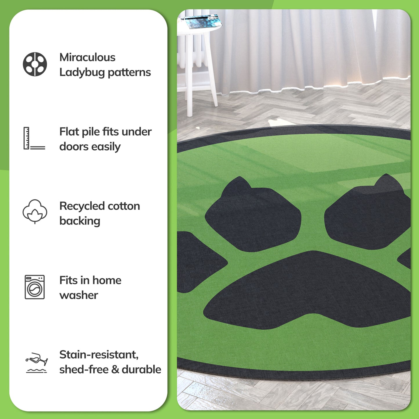 Miraculous Ladybug Cat Noir Symbol Green Rug MLB-18A