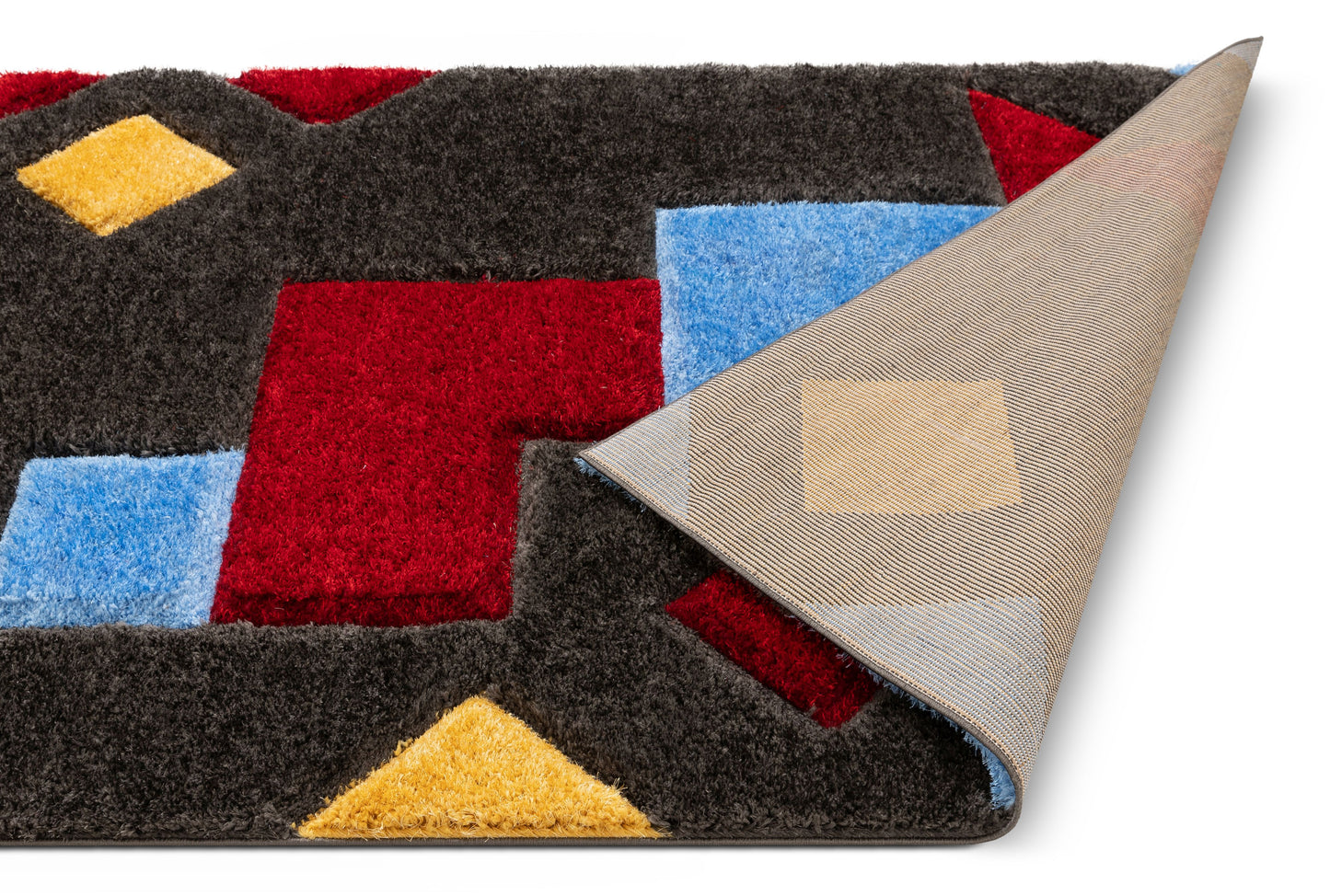 Teahupo Black Modern Geometric 3D Textured Shag Rug By Chill Rugs SF-53