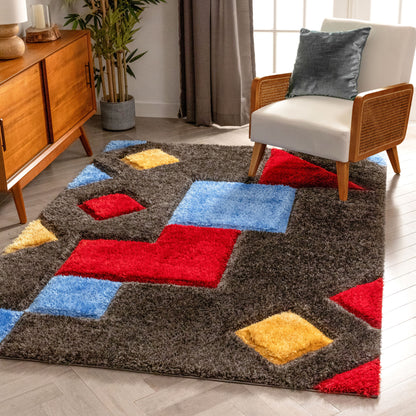 Teahupo Black Modern Geometric 3D Textured Shag Rug By Chill Rugs SF-53