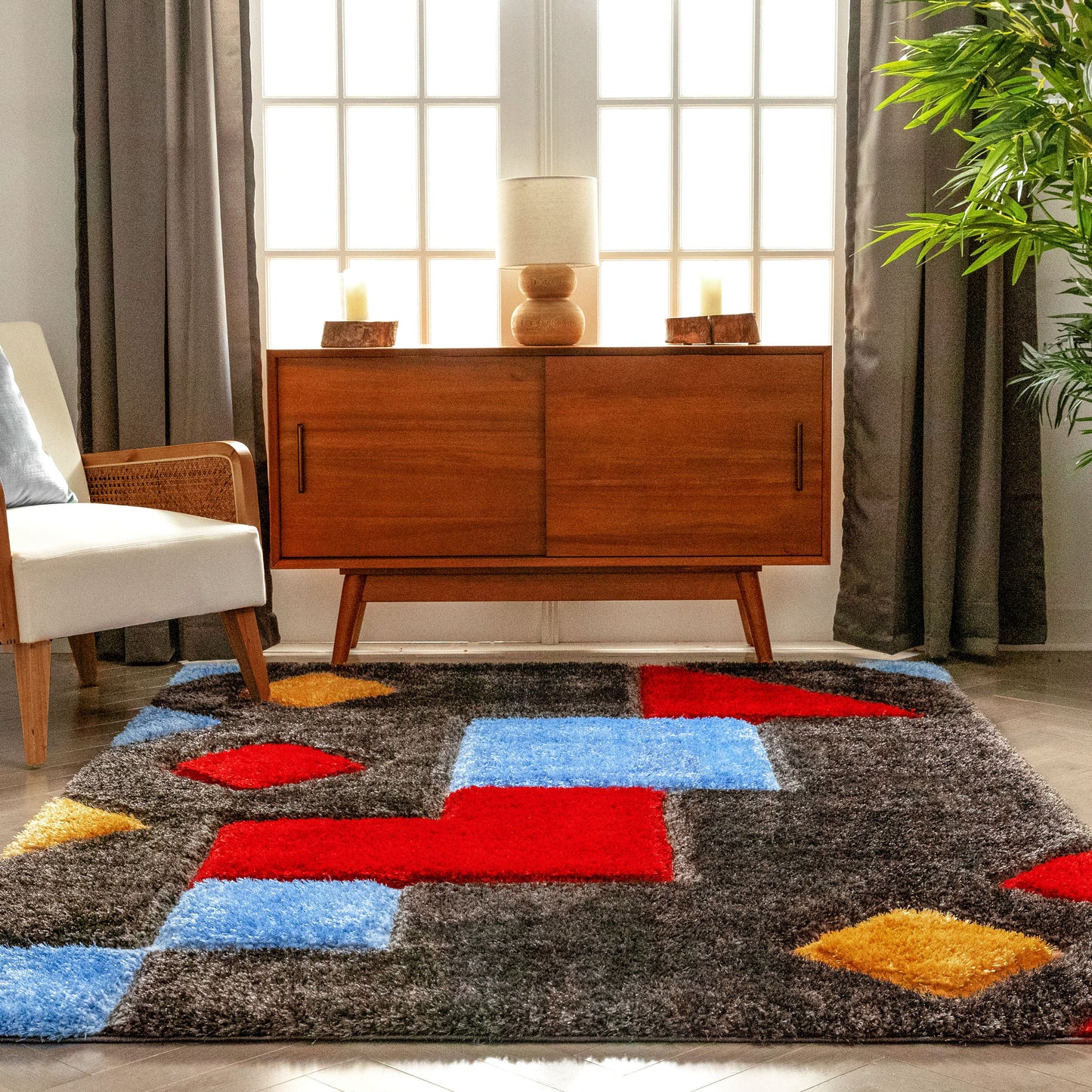 Teahupo Black Modern Geometric 3D Textured Shag Rug By Chill Rugs SF-53