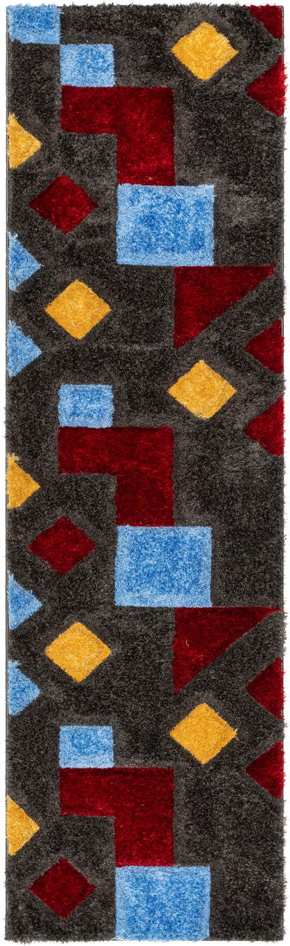 Teahupo Black Modern Geometric 3D Textured Shag Rug By Chill Rugs SF-53