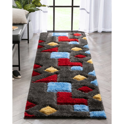 Teahupo Black Modern Geometric 3D Textured Shag Rug By Chill Rugs SF-53