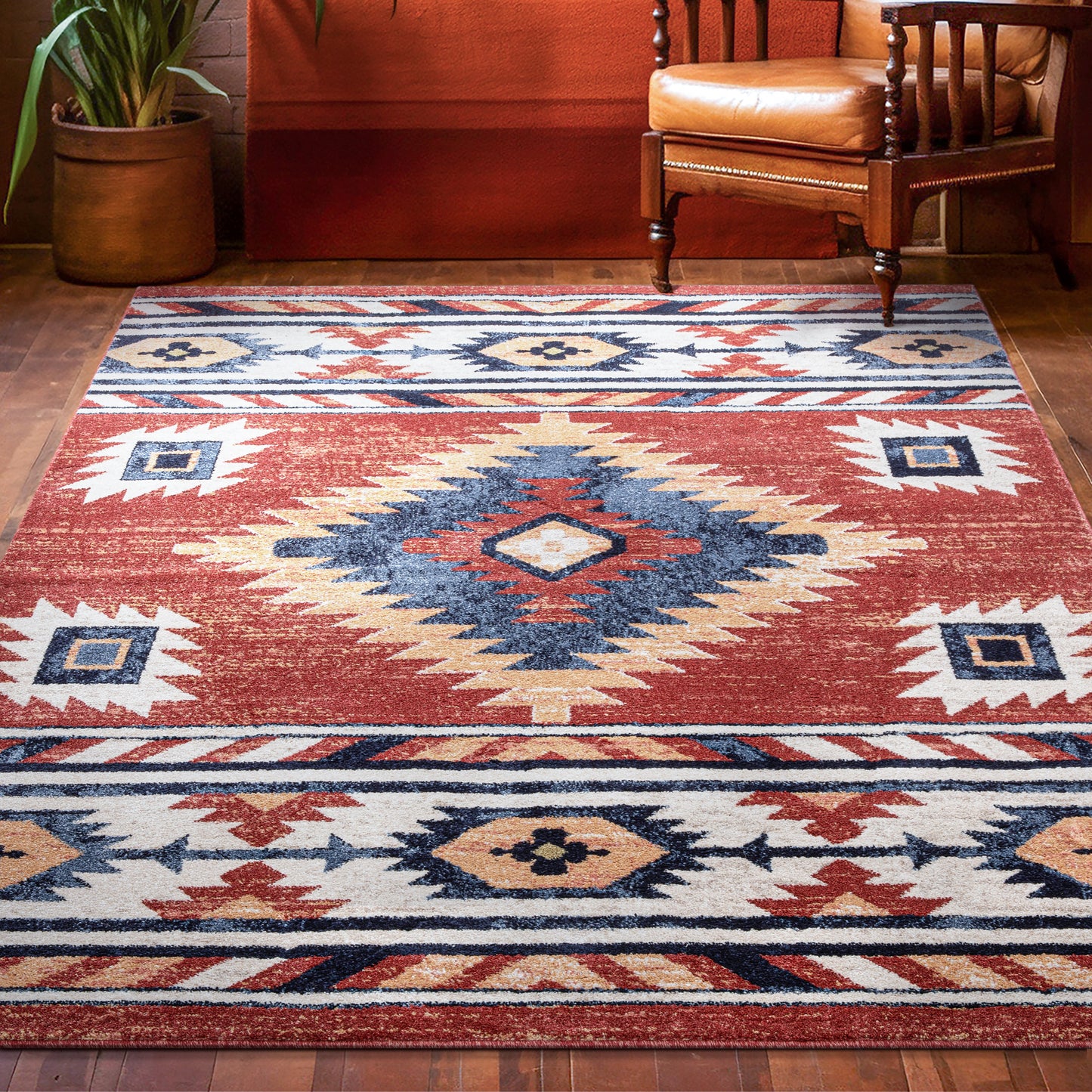 Lea Crimson Traditional Southwestern Tribal Rug TU-100