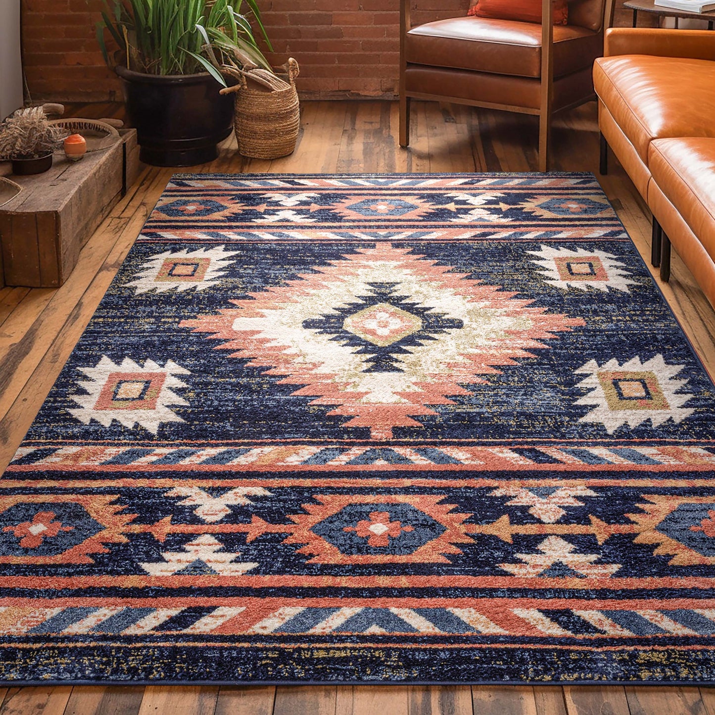 Lea Blue Traditional Southwestern Tribal Rug TU-104