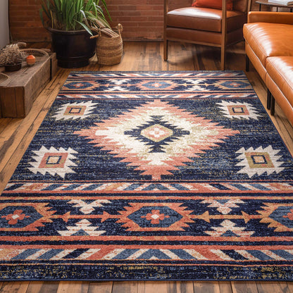 Lea Blue Traditional Southwestern Tribal Rug TU-104