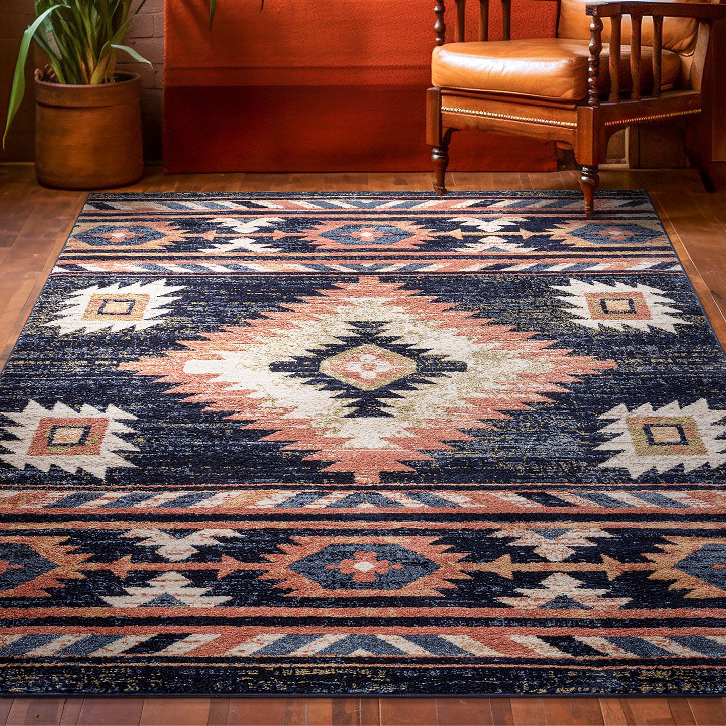 Lea Blue Traditional Southwestern Tribal Rug TU-104