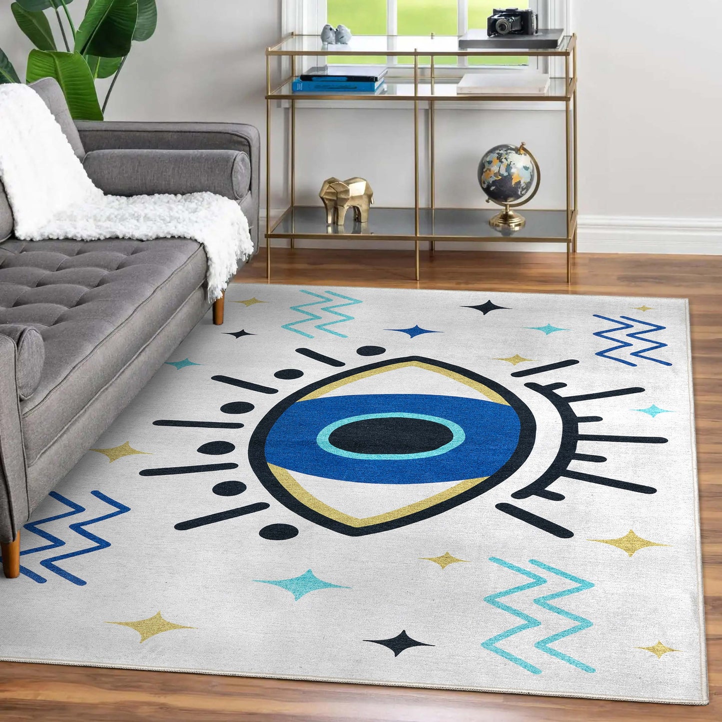 Apollo Evil Eye Blue Beige Rug W-AP-42A