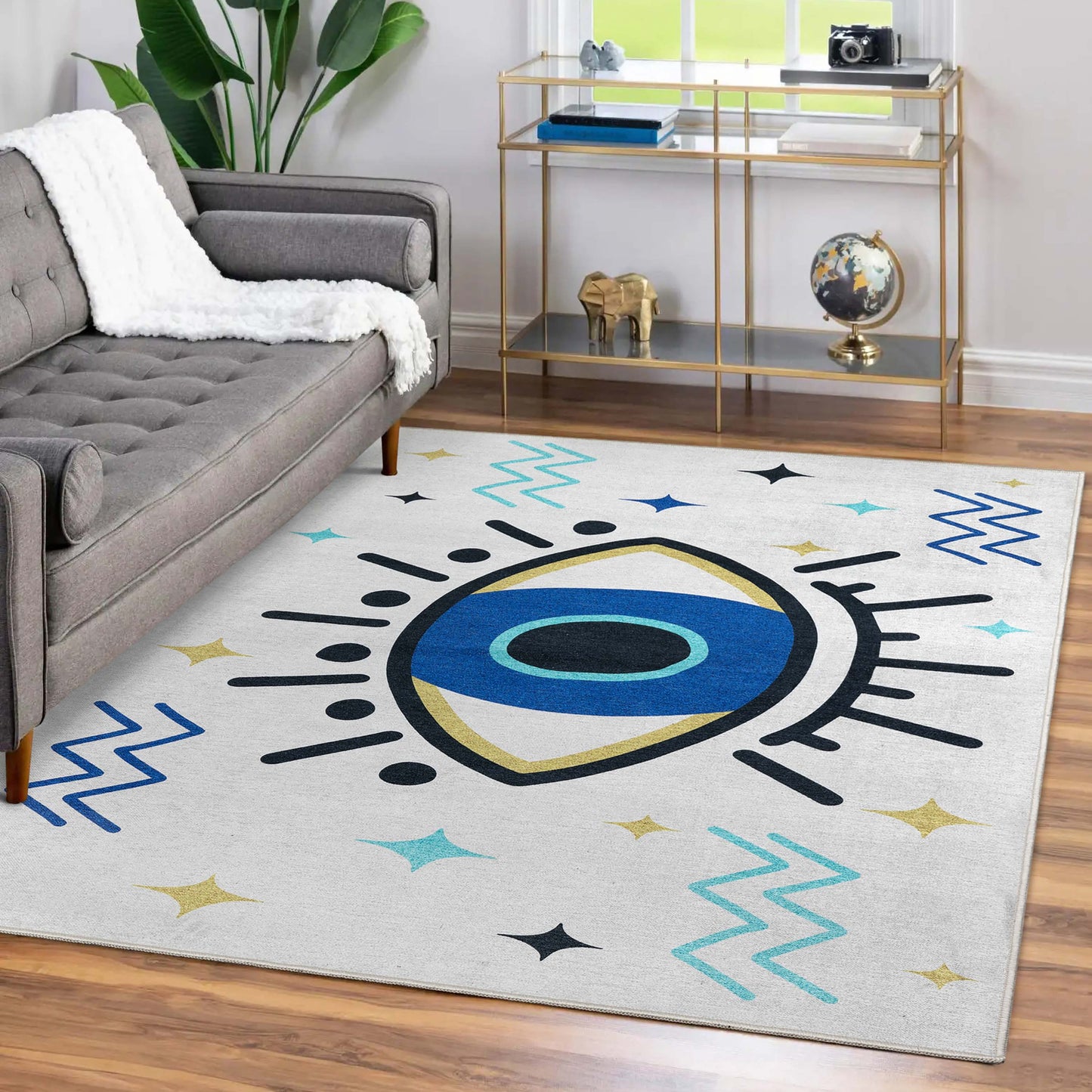 Apollo Evil Eye Blue Beige Rug W-AP-42A